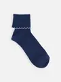 ジュニアサイズ 折り返し配色フリルソックス 22〜24cm ネイビー