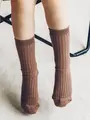 【キッズ】表糸綿100％で毛玉が出来にくい:リブハイクルーソックス19～21cm【カスタム刺繍対応】 ピンクベージュ