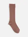 キッズ 表糸コットン100%で毛玉が出来にくい:リブハイソックス19~21cm【カスタム刺繍対応】 ココア