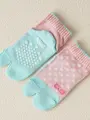 キッズ いろいろ柄足袋ショートソックス 13~15cm ドット ピンク+ミズイロ