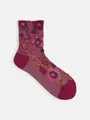 毛混クリスマスローズフロートショートソックス バーガンディ