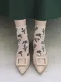 シアーワントーン花柄ショートソックス アイボリー/グレー