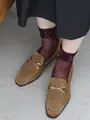 シアーワントーン花柄ショートソックス ワイン
