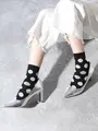 カットソービッグドット柄ショートソックス クロ