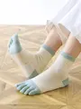 【定番】綿カラーネップ切替五本指ショートソックス ミント