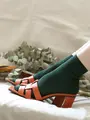 【最上級リネン】1×1リブショートソックス ダークグリーン
