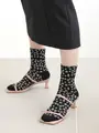 シャーリング風ヒョウ柄ショートソックス クロ