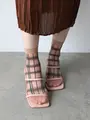 シアーグリッターラメチェックショートソックス サーモン