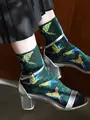 フロートオウム柄ショートソックス クロ