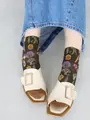 綿麻クレープベジフロートショートソックス ウッド