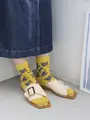 撥水カエル柄ショートソックス レモン