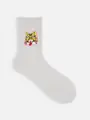 ラメ刺繍タイガーショートソックス シロ