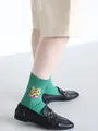 ラメ刺繍タイガーショートソックス グリーン