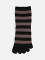 紡毛五本指ボーダーショートソックス クロ