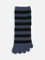 紡毛五本指ボーダーショートソックス ダルブルー