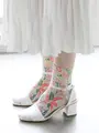 綿麻クレープ熱帯植物フロートショートソックス オフホワイト