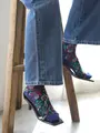 綿麻クレープ オーキッドフロートショートソックス ディープブルー
