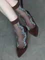 シアーパイピングフローラルショートソックス チャ