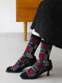 パッチワーク柄ソックス ブラック
