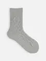 毛混リンクスダイヤとケーブルソックス　 グレー