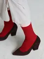 アンチピリング梳毛リンクスケーブルショートソックス アカ