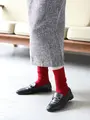 ウール薄手3×2リブソックス アカ