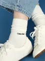 Calvin Klein 刺繡太リブソックス オフホワイト