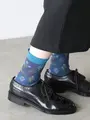 バンブーレーヨンフロートボタニカルソックス ティールブルー
