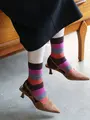 ケミカルアルパカパネルボーダーソックス ダークレッド