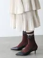レース調ウールシースルーソックス チャ×クロ