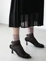 縫製チュールバイカラーソックス クロ×グレイッシュピンク