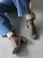 縫製チュールバイカラーソックス コゲチャ×アカ