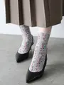 バンブーレーヨンストライプフラワーソックス オフホワイト