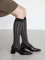 毛混スパイラルストライプハイソックス チャコールグレー