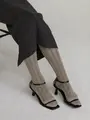 毛混スパイラルストライプハイソックス スモークベージュ