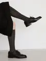 毛混スパイラルストライプハイソックス コゲチャ