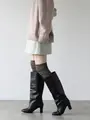 毛混ゴム口ふわふわロングハイソックス チャコールグレー