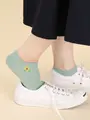 【靴下屋fam】メッシュいろいろ刺繍スニーカー丈ソックス ミント+ヒマワリ