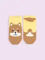 【3足1,386円】動物いろいろスニーカー用ソックス イエロー＋シバイヌ