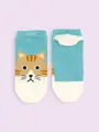 【3足1,386円】動物いろいろスニーカー用ソックス サックス+チャトラ