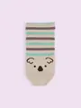 【3足1,100円】ブタさんコアラさんボーダースニーカー丈ソックス グレージュ+コアラ