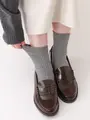 【3足1,386円】毛混ゴム口ゆったり無地2×1リブショートソックス グレーモク