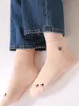 【3足1,386円】にゃんこ刺繍ショートソックス ピーチ+ロシアンブルー