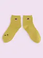 【3足1,386円】にゃんこ刺繍ショートソックス シトロンイエロー+ハチワレ