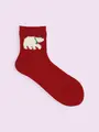 【3足1,386円】クリスマス限定 もふもふ動物ショートソックス アカ+シロクマ