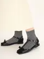 【3足1,386円】ゴム口ゆったりミニチェックショートソックス クロ