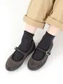 【3足1,386円】フリル花柄ショートソックス チャコールモク