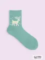 【3足1,386円】クリスマス限定 毛混トナカイ柄ショートソックス ミント
