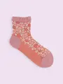 【3足1,386円】ゴム口ゆったり花束フロートショートソックス ダルピンク
