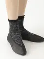 【3足1,386円】フリル総花柄レースショートソックス クロ